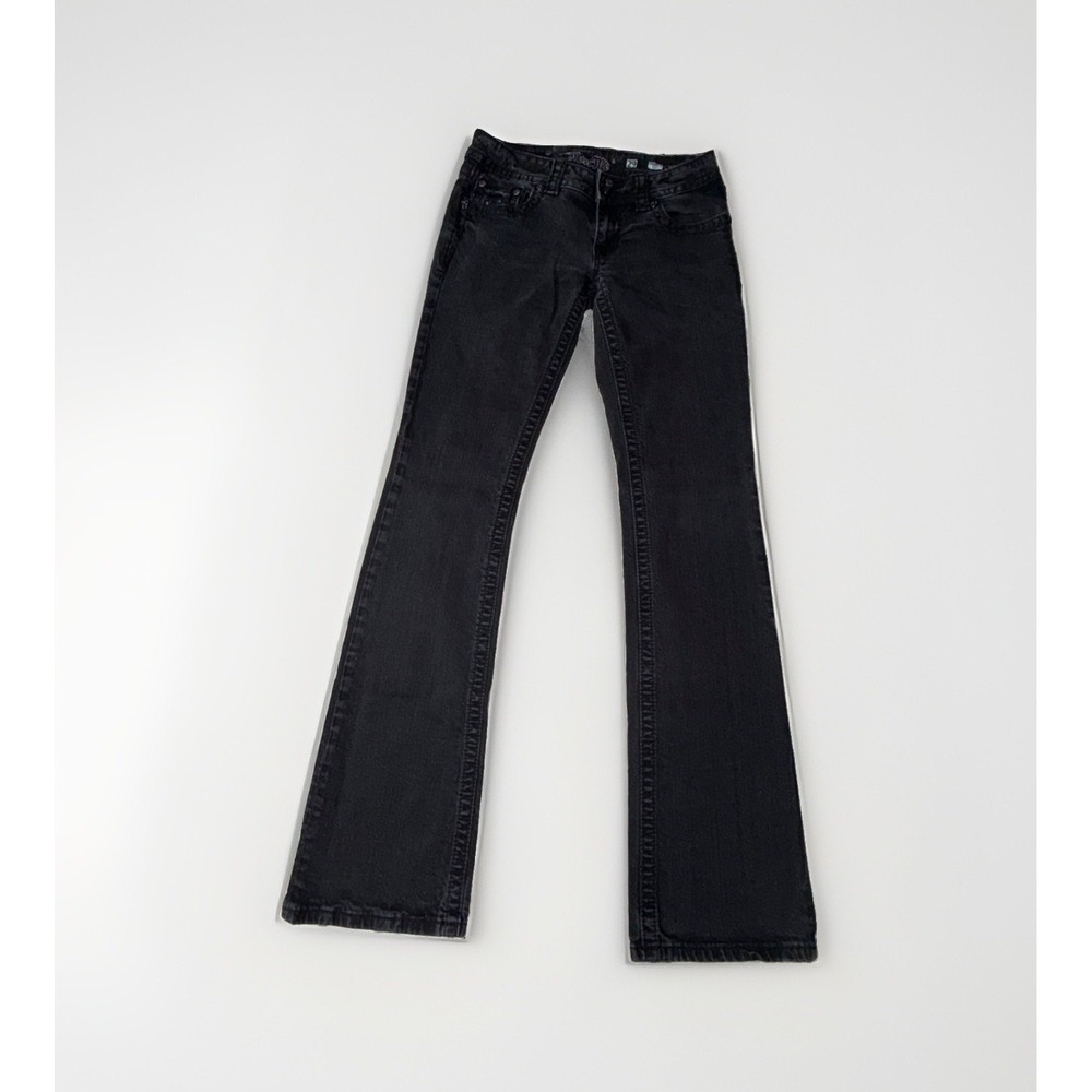 Miss Me Black Bootcut Jeans Size 29x34 Embellished Flap Pocket Sequins JE5146BX